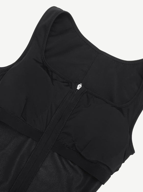 Zipper-Front Slit Sports Sauna Jumpsuit