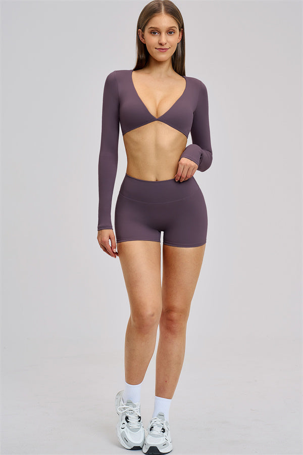 The Zestful Long Sleeve Crop Top Shorts 2-Piece Set