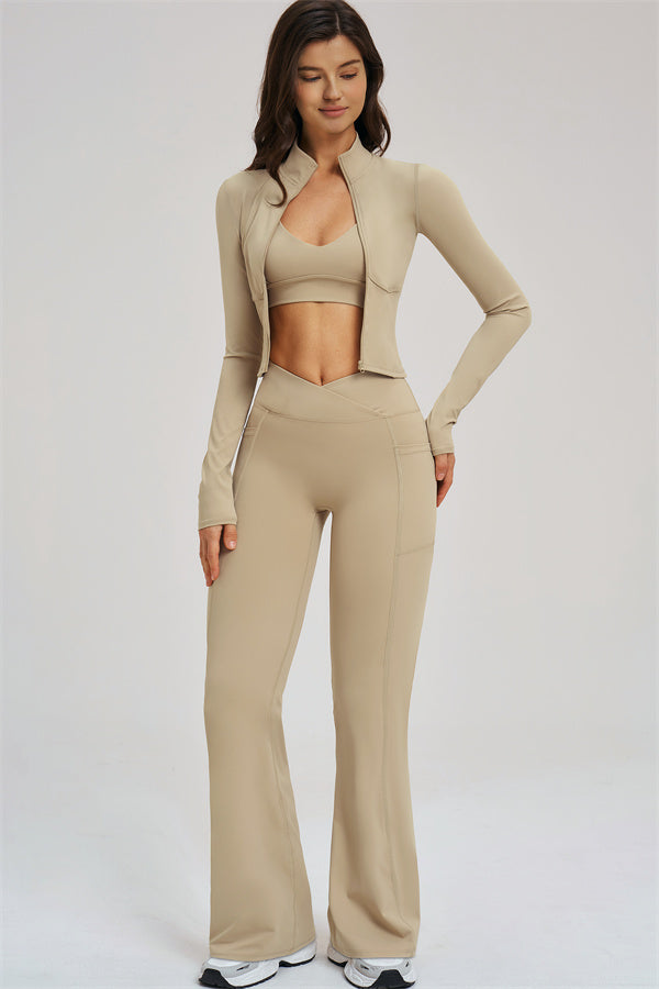 The Sizzle Zip Jacket Sports Bra Flared Leggings 3-Piece Set