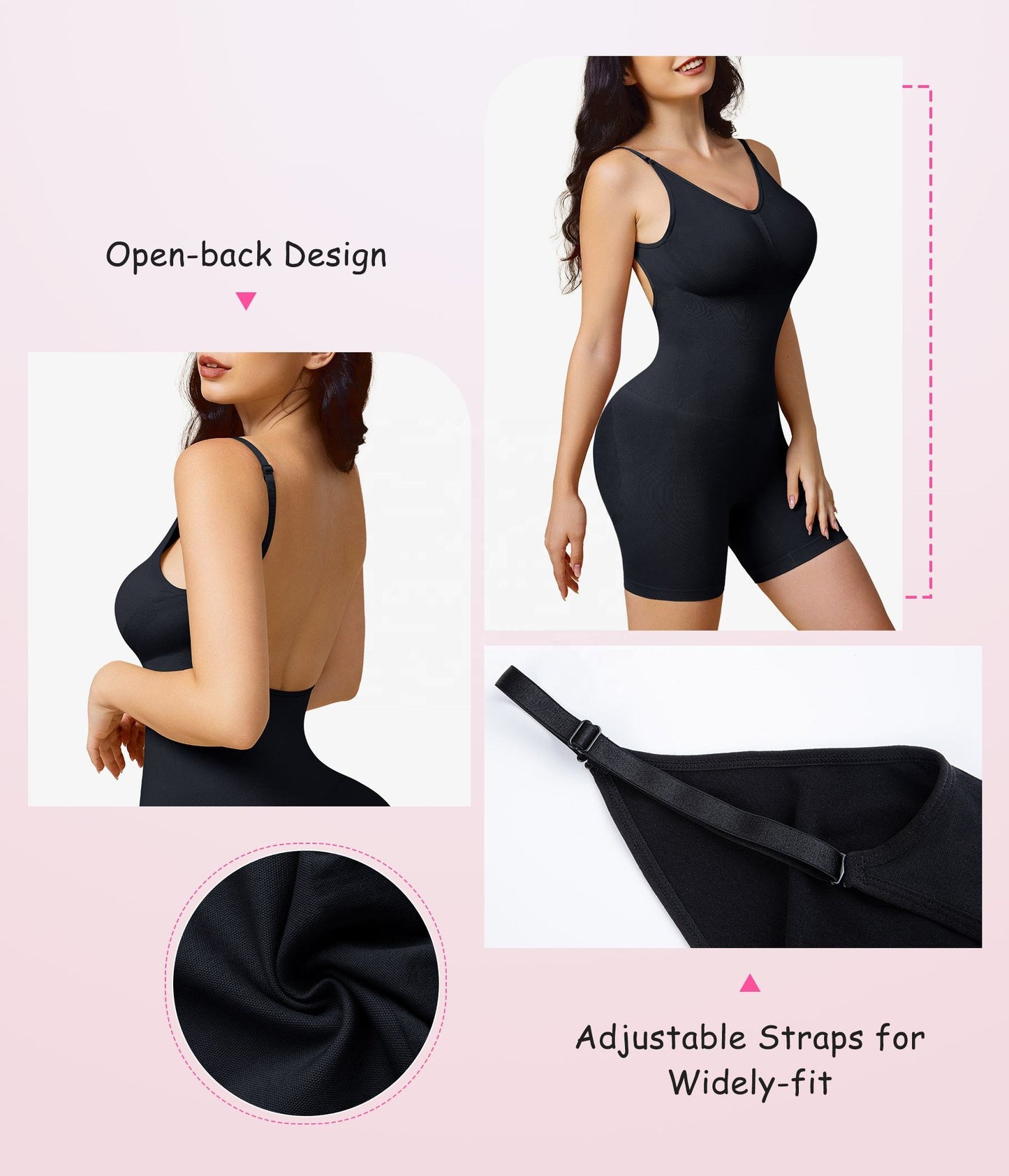 Women’s Backless Bodysuit Shapewear – Firm Tummy Control Slimming Butt Lifter Shorts with V-Neck Seamless Body Shaper