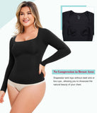 Women’s Tummy Control Shapewear Tank Top – Square Neck Long Sleeve Slimming Compression Top