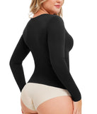 Women’s Tummy Control Shapewear Tank Top – Square Neck Long Sleeve Slimming Compression Top