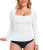 Women’s Tummy Control Shapewear Tank Top – Square Neck Long Sleeve Slimming Compression Top