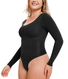Long Sleeve Bodysuit for Women – Scoop Neck Thong Shapewear with Tummy Control & Slimming Fit