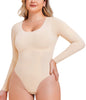 Long Sleeve Bodysuit for Women – Scoop Neck Thong Shapewear with Tummy Control & Slimming Fit
