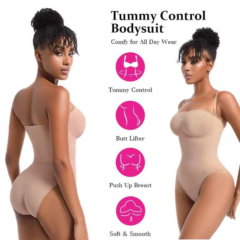 Women’s thong bodysuit shapewear with tummy control and butt lift.