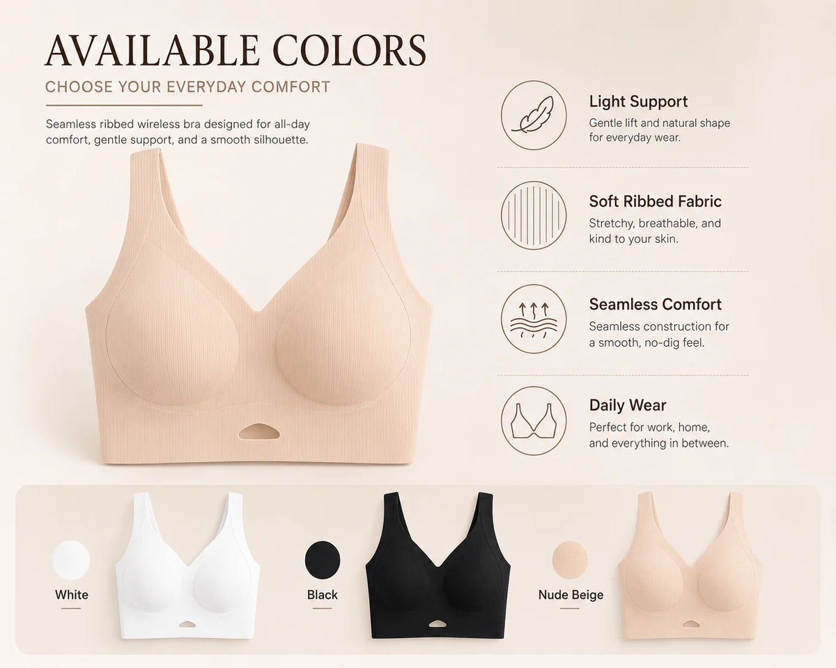 Women Vertical Ribbed Seamless Wireless Bralette Wide Strap – Sculpt Shape Wear