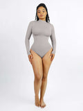 Seamless Recycled Fabric Turtleneck Long Sleeve Thong Bodysuit | Eco-Friendly Slim Fit