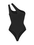 Fashion Seamless One-Shoulder Cut Out Waist Shapewear Bodysuit | Chest Support & T-String Design