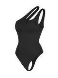 Fashion Seamless One-Shoulder Cut Out Waist Shapewear Bodysuit | Chest Support & T-String Design