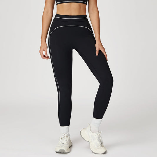 Contrast Color Brushed Yoga Trousers Fold High Waist Tight Trousers Outdoor Running Sports Workout Clothes for Women