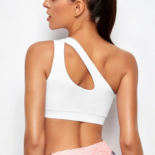 One Shoulder Push Up Sports Bra - Black/White