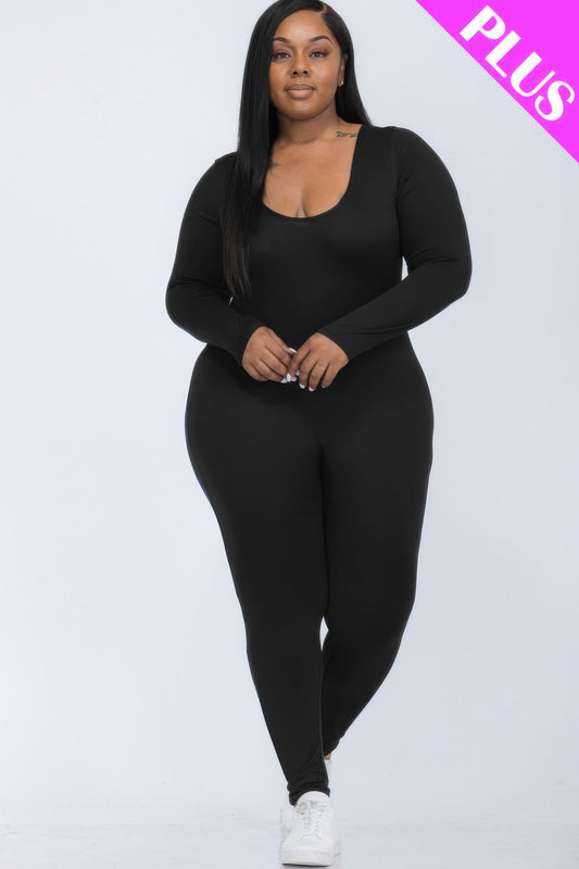 Scoop Neck Long Sleeve Bodycon Jumpsuit