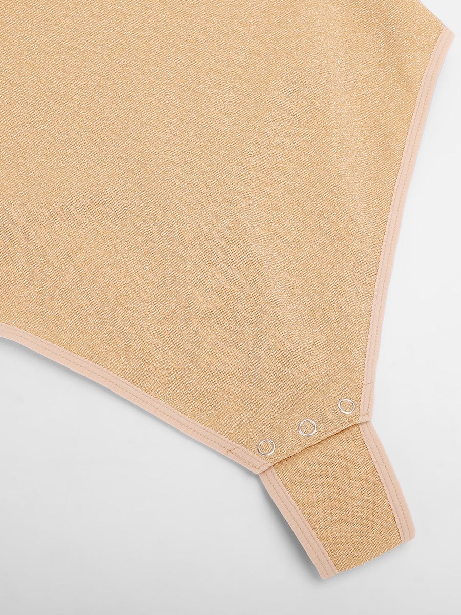 Shiny Draped-Neck All-in-One Shapewear Bodysuit
