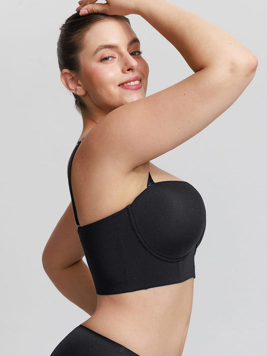 Strapless Half-Cup Underwire Wide-Back Support Bra