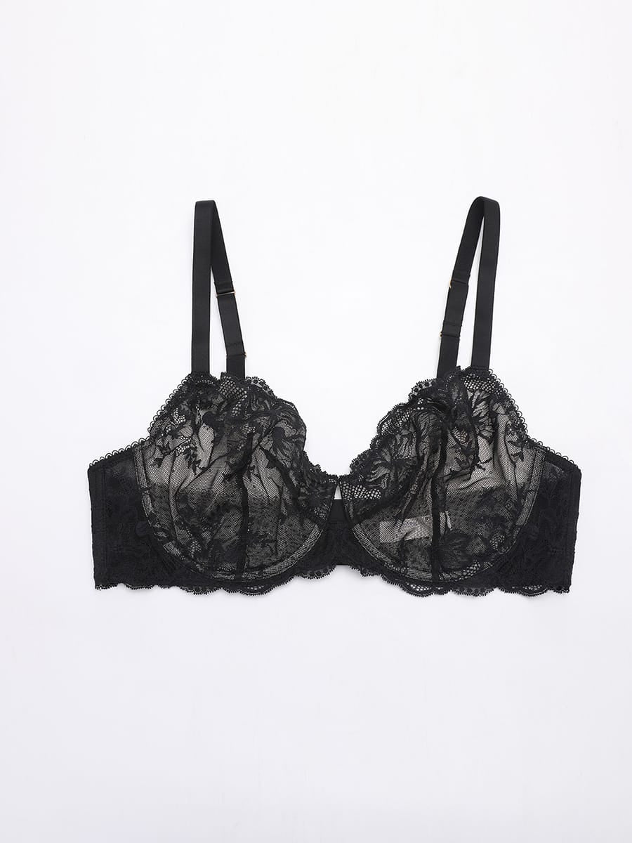 Unlined Underwire Sheer Floral Lace Bra