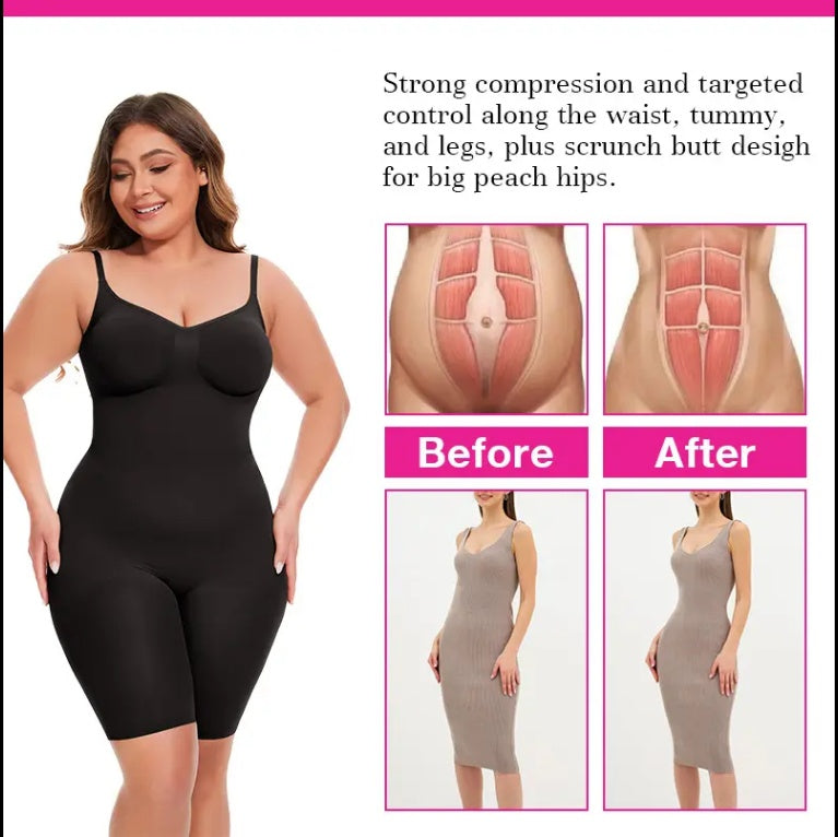Seamless Postpartum Shapewear | Mid-Thigh Tummy Control Bodysuit