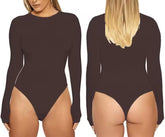 Women’s Double Layer High Neck Bodysuit – Long Sleeve Shapewear Top for Autumn & Winter Streetwear