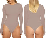 Women’s Double Layer High Neck Bodysuit – Long Sleeve Shapewear Top for Autumn & Winter Streetwear