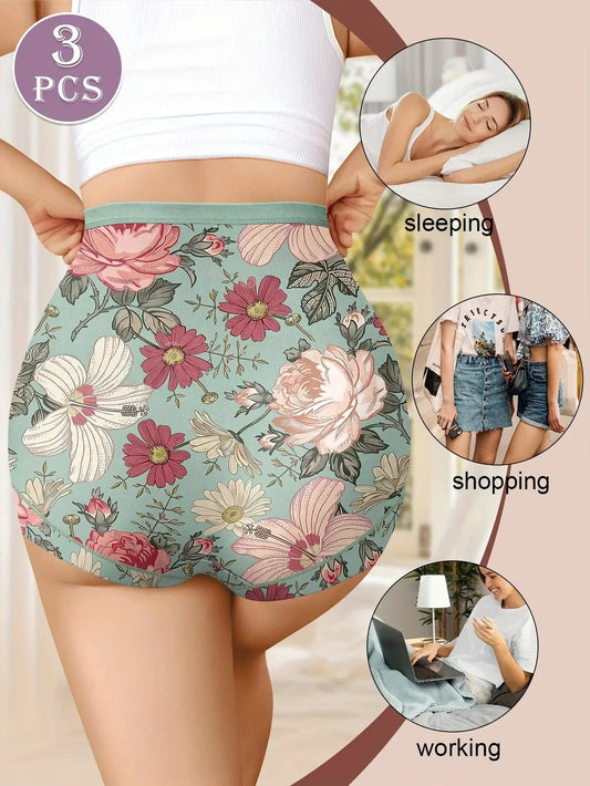 3pcs High Waisted Panties Women's Panties Tummy Tightening and Hip Lifting Printed Patterns Comfortable Fit