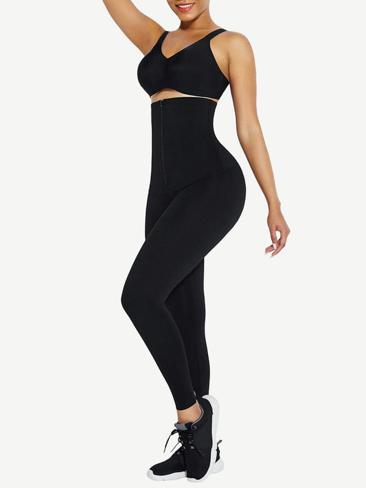 Black 2-in-1 Zip Waist Trainer Shaping Leggings