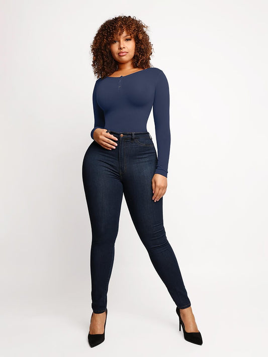 Seamless Outerwear Long-Sleeve Thong Bodysuit