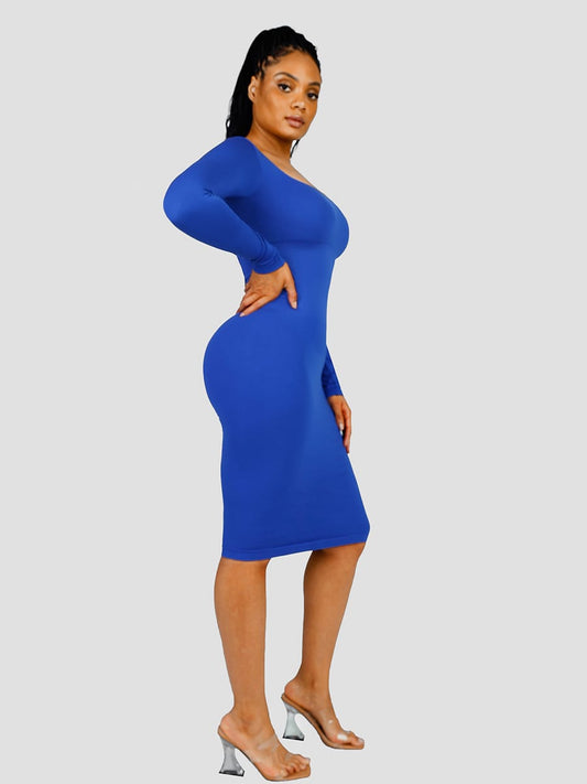 Eco-Friendly Seamless Square-Neck Long-Sleeve Shaping Dress
