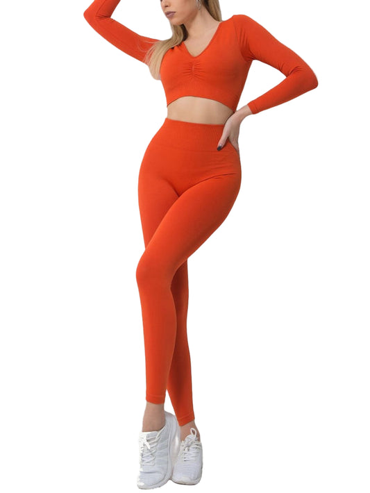 Wholesale 2-piece solid color soport sets v neck breathable wicking fitness workout sportwear