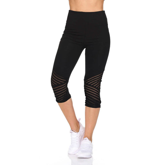 Women's High Waist Active Leggings With Motto Mesh Detail