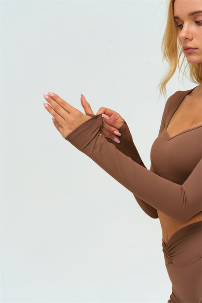 The Lushness Long Sleeve Crop Top Flared Leggings 2-Piece Set