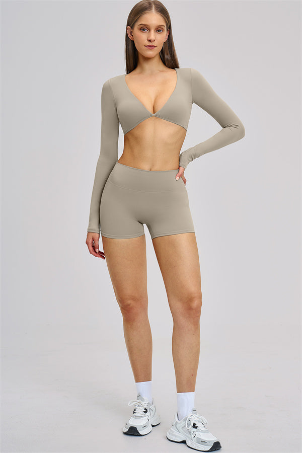 The Zestful Long Sleeve Crop Top Shorts 2-Piece Set