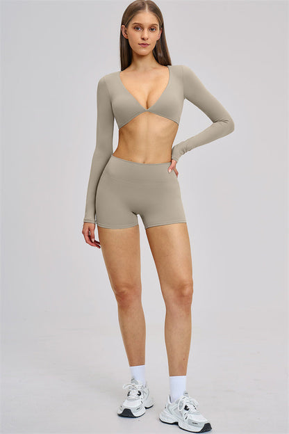 The Zestful Long Sleeve Crop Top Shorts 2-Piece Set