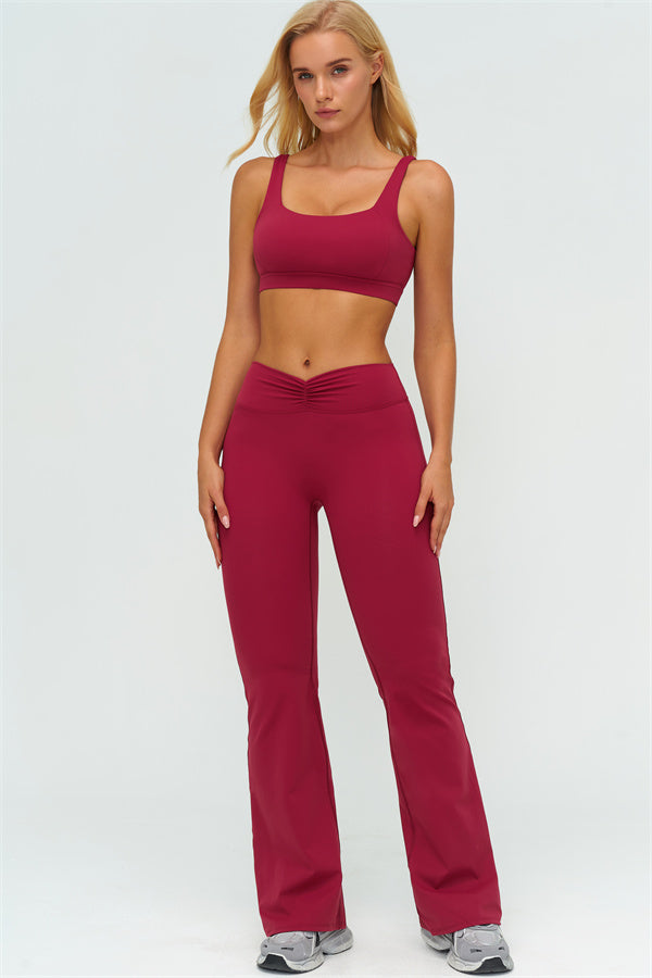 The Lushness V-Back Sports Bra Flared Leggings 2-Piece Set