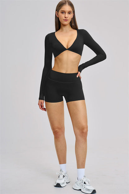 The Zestful Long Sleeve Crop Top Shorts 2-Piece Set