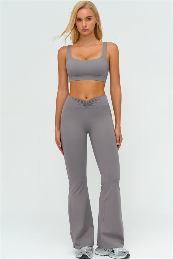 The Lushness V-Back Sports Bra Flared Leggings 2-Piece Set