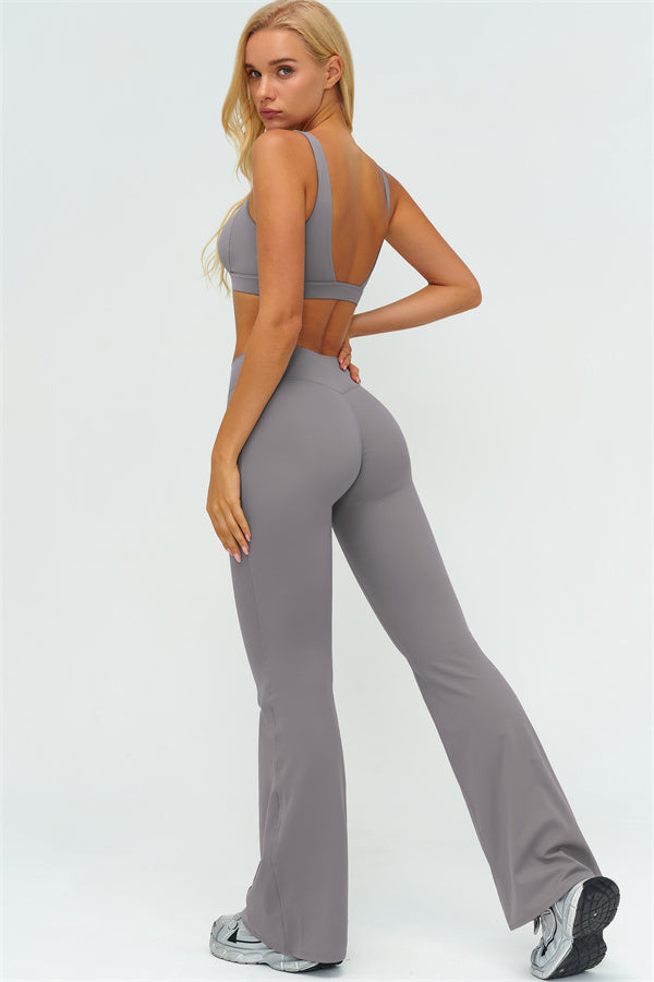 The Lushness V-Back Sports Bra Flared Leggings 2-Piece Set