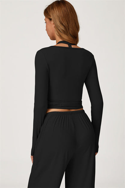 The Sprint Long Sleeve Crop Top Halter Tank Top Sweatpants 3-Piece Set