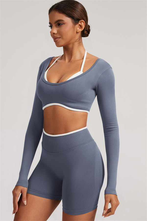 The Elevate Long Sleeve Crop top Shorts 2-Piece Set