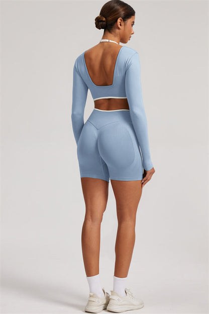 The Elevate Long Sleeve Crop top Shorts 2-Piece Set