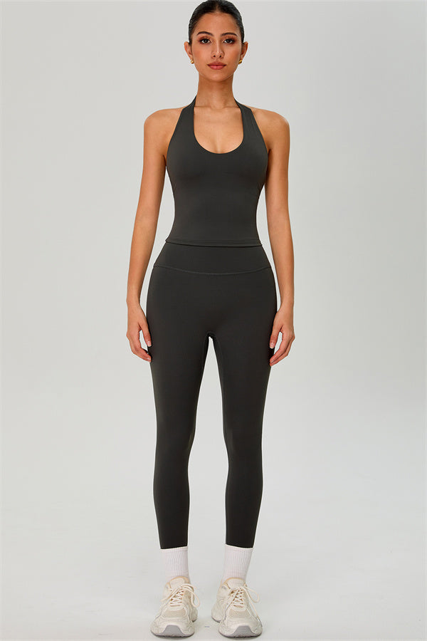 The Solid Halter Tank Top Leggings 2-Piece Set