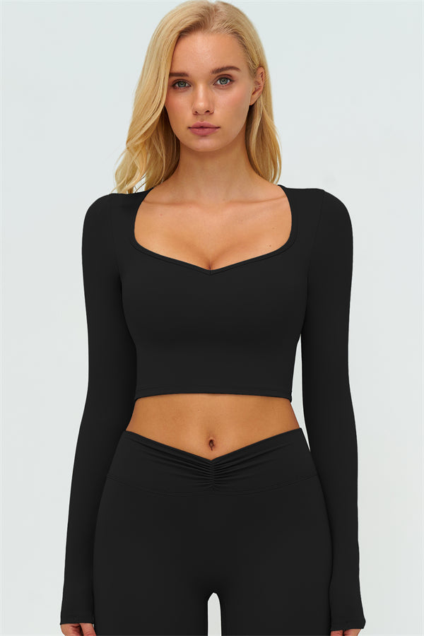 The Lushness Long Sleeve Crop Top Flared Leggings 2-Piece Set