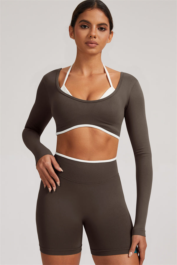 The Elevate Long Sleeve Crop top Shorts 2-Piece Set