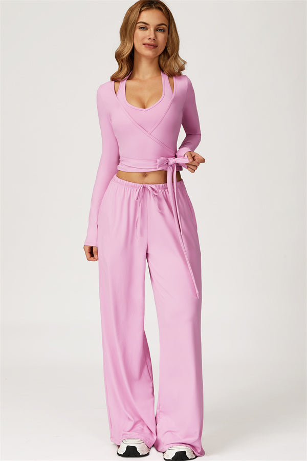 The Sprint Long Sleeve Crop Top Halter Tank Top Sweatpants 3-Piece Set