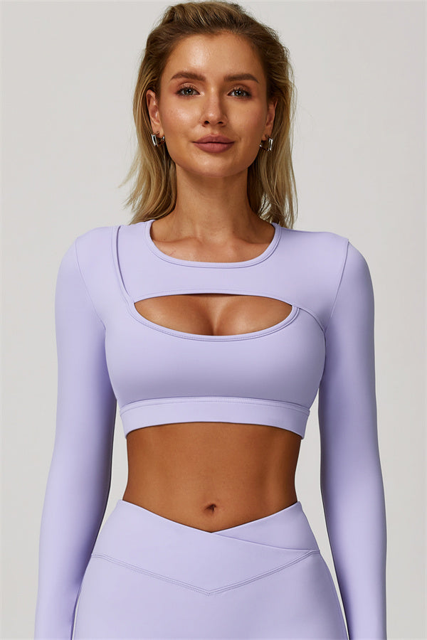 The Lavish Long Sleeve Cut-out Crop Top Flared Leggings 2-Piece Set