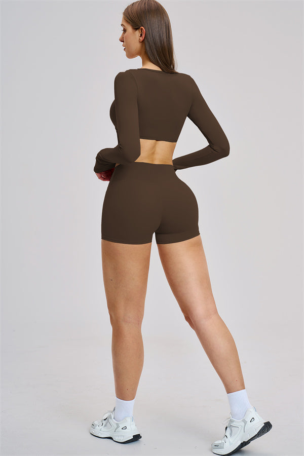 The Zestful Long Sleeve Crop Top Shorts 2-Piece Set