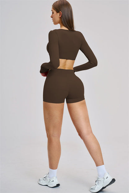 The Zestful Long Sleeve Crop Top Shorts 2-Piece Set