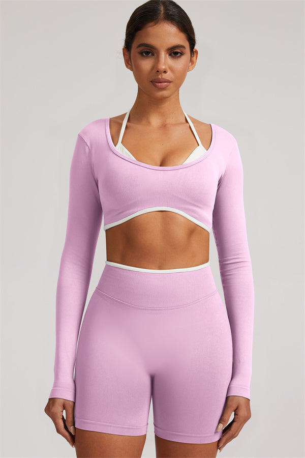 The Elevate Long Sleeve Crop top Shorts 2-Piece Set