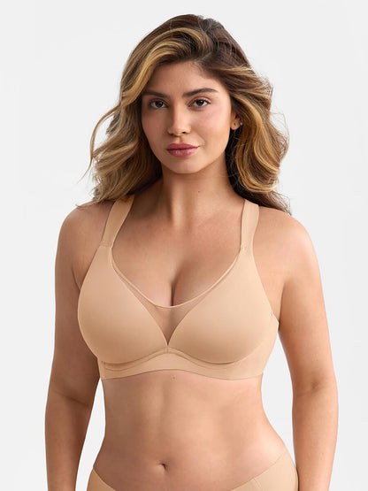 Full-Coverage Underwire Mesh Plunge Minimizer Bra