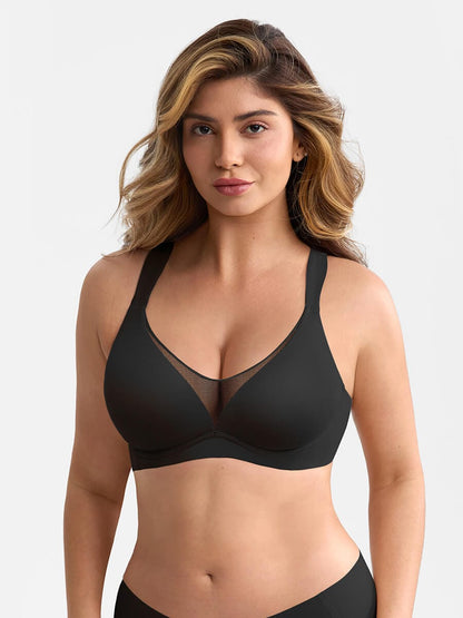 Full-Coverage Underwire Mesh Plunge Minimizer Bra