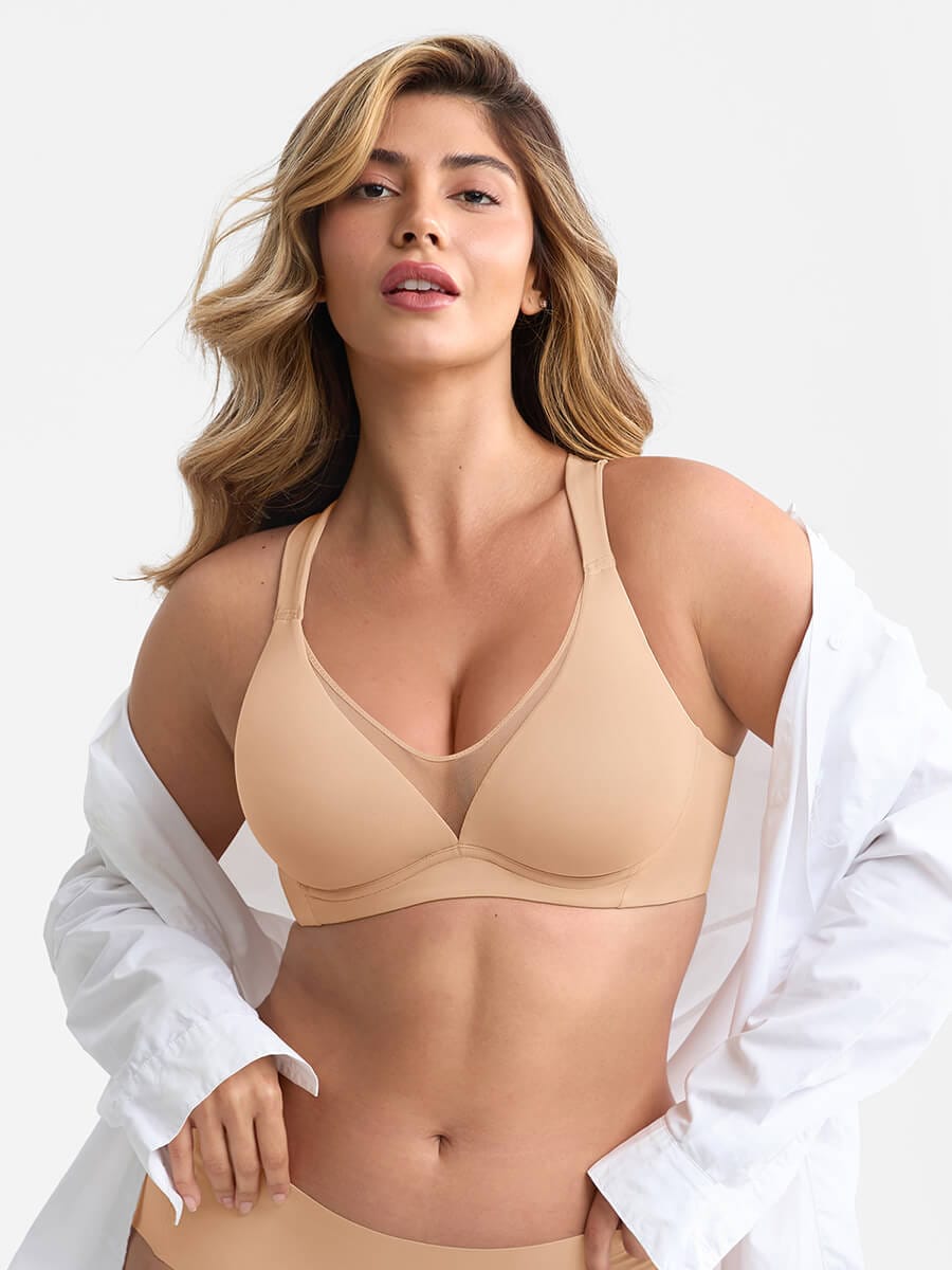 Full-Coverage Underwire Mesh Plunge Minimizer Bra